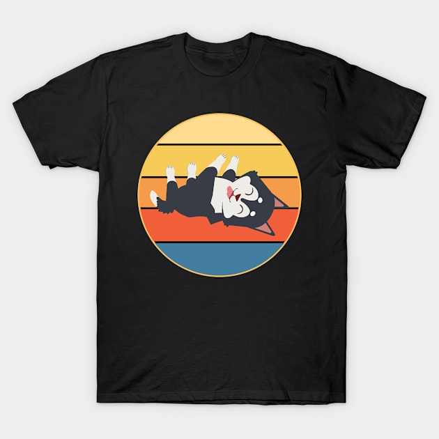 Funny Kawaii Cute Husky Dog Vintage Retro Sunset T-Shirt by Inspirational And Motivational T-Shirts